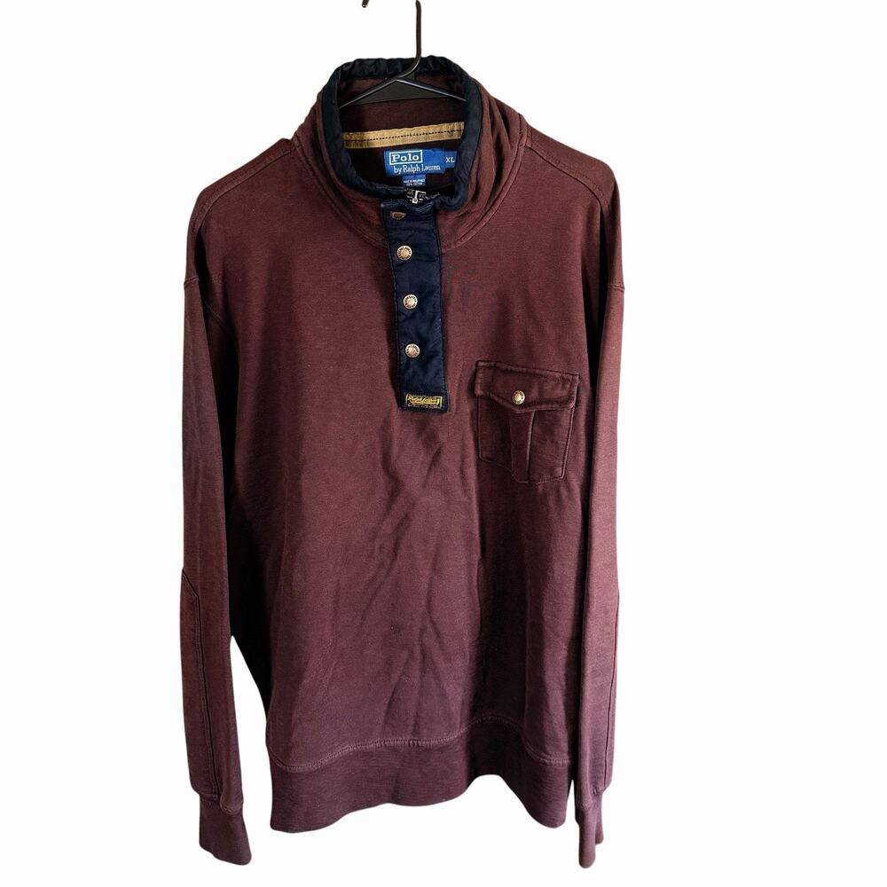 Vtg Y2K Polo Ralph Lauren Pullover Mens XL Brown Preppy Prep Athleisure Athletic